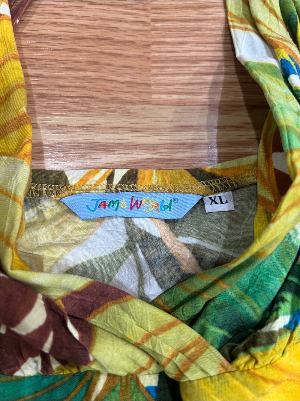 Vintage Jams World Multicolor Tropical Leaf Print Dress- Yellow Green Blue Brown - Picture 2 of 3